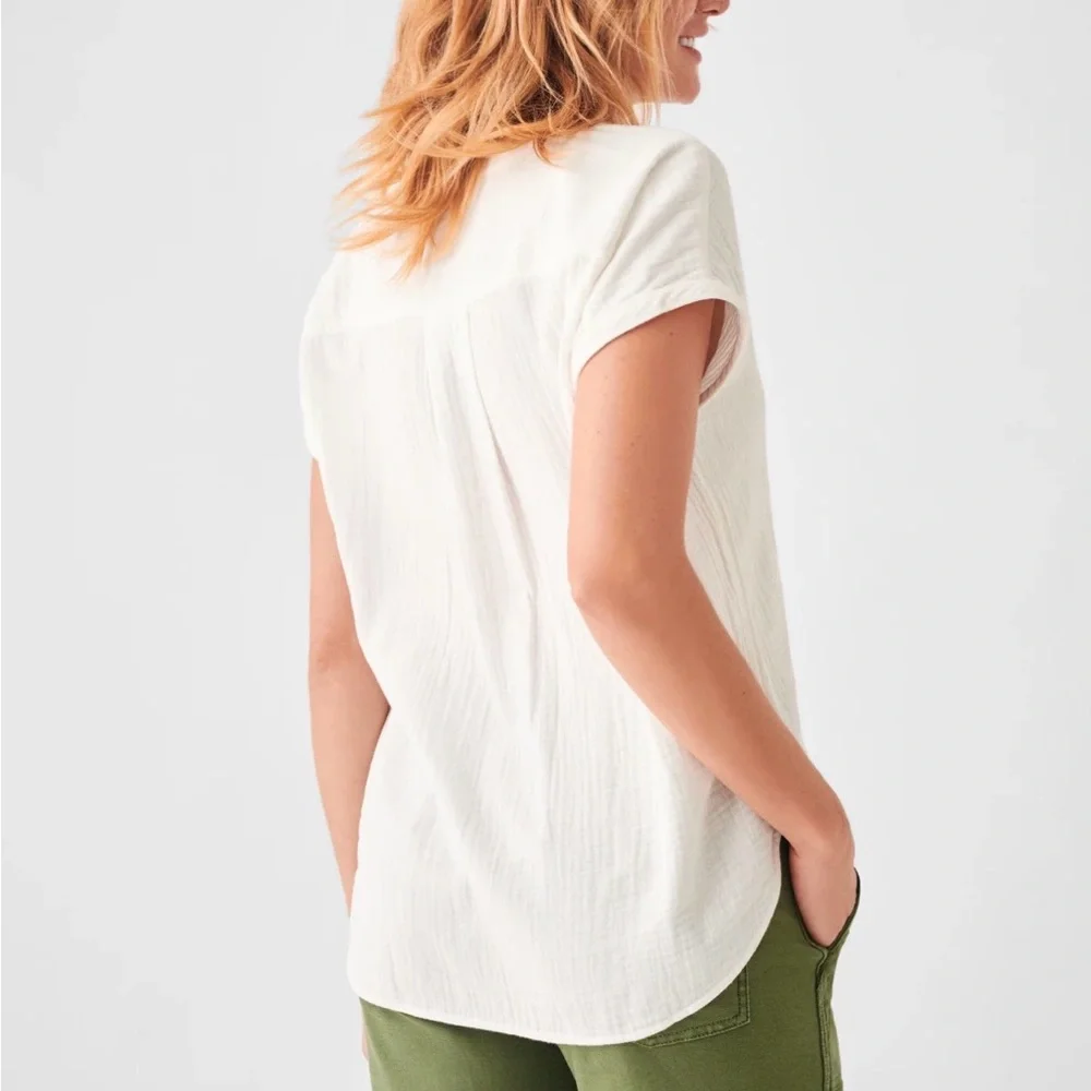 Faherty Dream Cotton Gauze Desmond Top White Sz Small - Picture 4 of 11